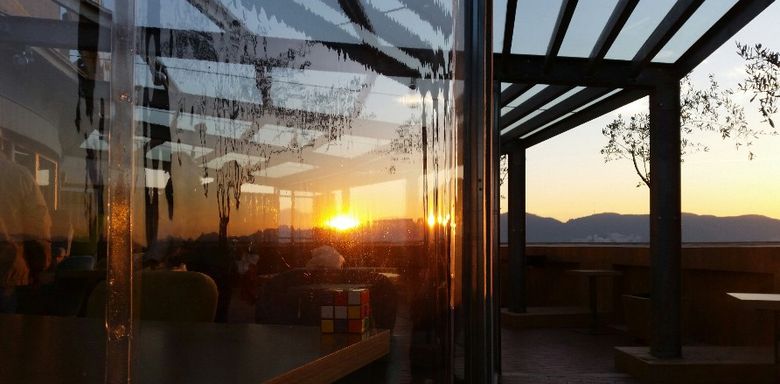 Raiffeisen branch — terrace at sunset